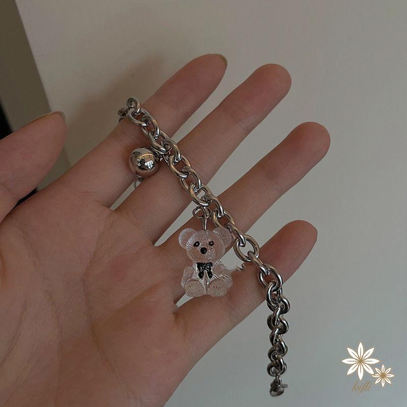 Vòng Đeo Tay Mặt Gấu Trong Suốt Ba Chiều Thời Trang Hàn Quốc