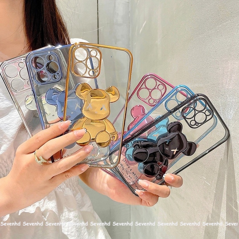 Ốp điện thoại mềm trong suốt mạ điện in hình Kaws thích hợp cho iPhone 13 Pro Max 12 11 Pro Max