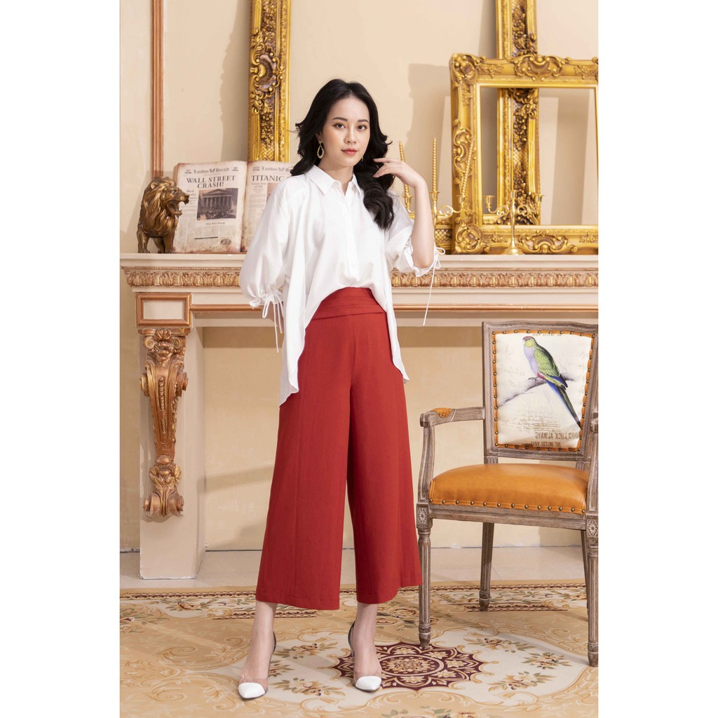 Quần cam culottes dáng dài, cạp mí gân TOSON