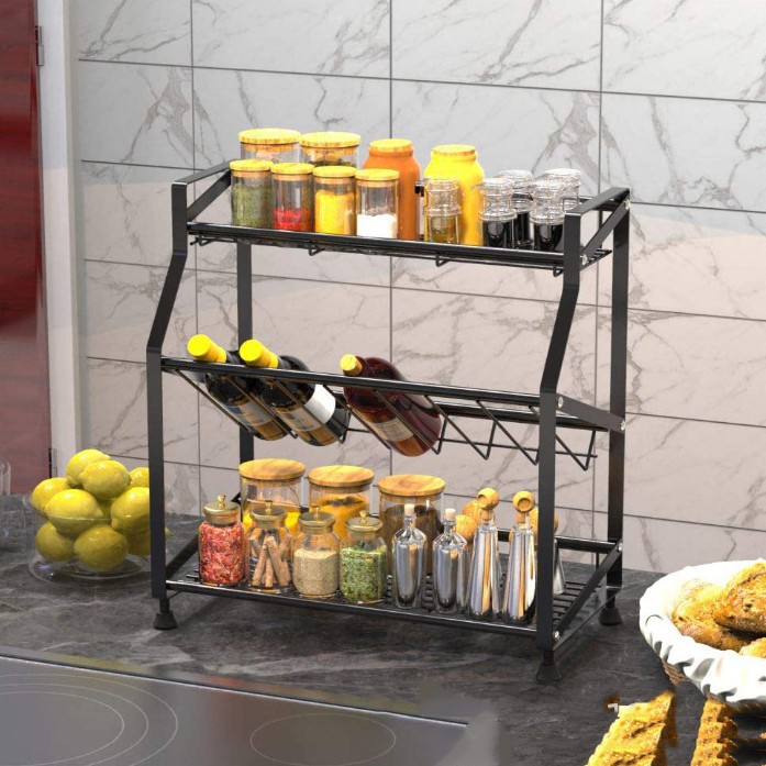 Gía kệ đựng gia vị, chai lọ INOX 304 được sơn đen tĩnh điện CAO CẤP để nhà bếp, phòng ăn | BigBuy360 - bigbuy360.vn