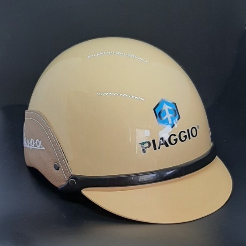 Mũ bảo hiểm lưỡi trai vespa viền da cao cấp-sơn phủ bóng-nót ép-khoá đỏ-bảo hành 12 tháng