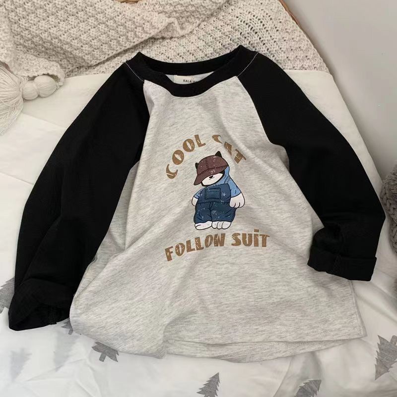 Áo thun MNGRL cotton dài tay cổ tròn in họa tiết hoạt hình thời trang thoải mái cho trẻ em