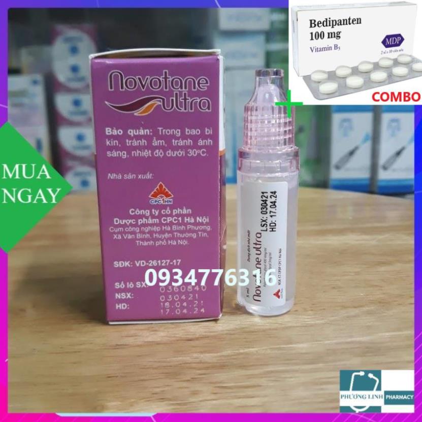 Combo Bedipanten 100mg +  Nước nhỏ mắt nhân tạo NOVOTANE ULTRA lọ 5ml