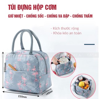 Túi Giữ Nhiệt Cao Cấp Đựng Đồ Ăn - Đựng Hộp cơm, đựng đồ, có khoá kéo đa năng hình Hạc hồng xinh xắn dễ thương