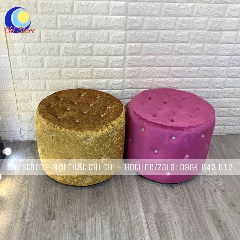 Ghế Đôn Tròn Đính Đá Ngồi Bàn Trang Điểm, Đôn Sofa Tròn Đường Kính 50cm Cao 45cm