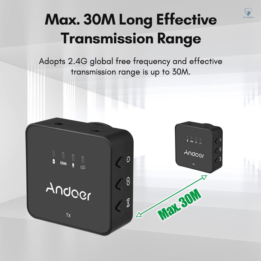 Micro Không Dây Andoer One-Trigger-Two 2.4G (2 Bộ Phát + 1 Đầu Nhận) Max.30M Hiệu Quả Cao Kèm Cáp Âm Thanh TRS &amp; TRRS