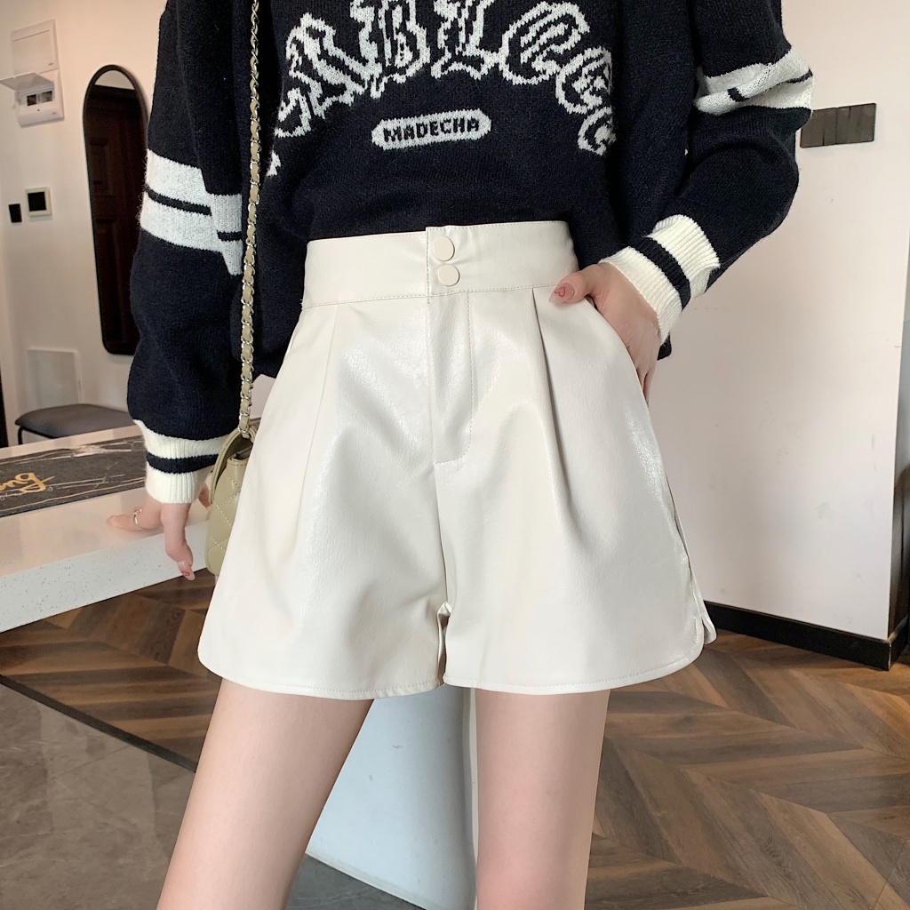 Quần Short Da pu Ống Rộng Lưng Cao Thời Trang Cho Nữ
