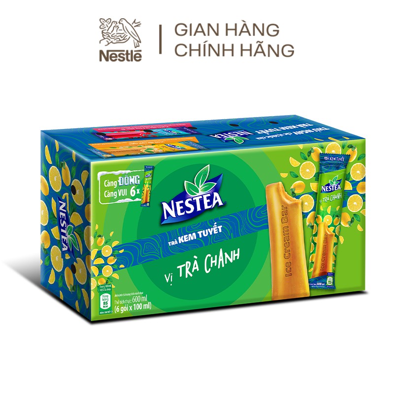 Combo 3 hộp trà kem tuyết Nestea vị: trà chanh&trà sữa(hộp 6 gói x 100ml)&xoài đào(hộp 6 gói x 85ml)