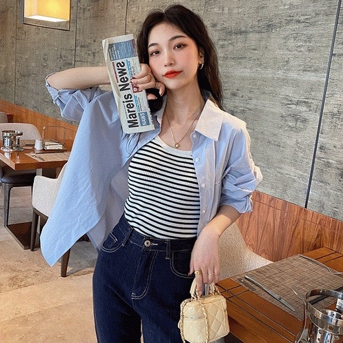Áo sơ mi ZHELIHANGFEI tay dài dáng rộng thời trang retro Hong Kong cá tính