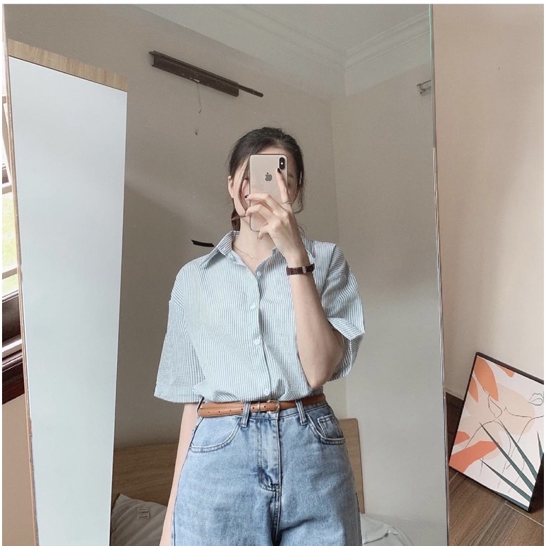Sơmi kẻ sọc vintage 4 màu kèm hình thật