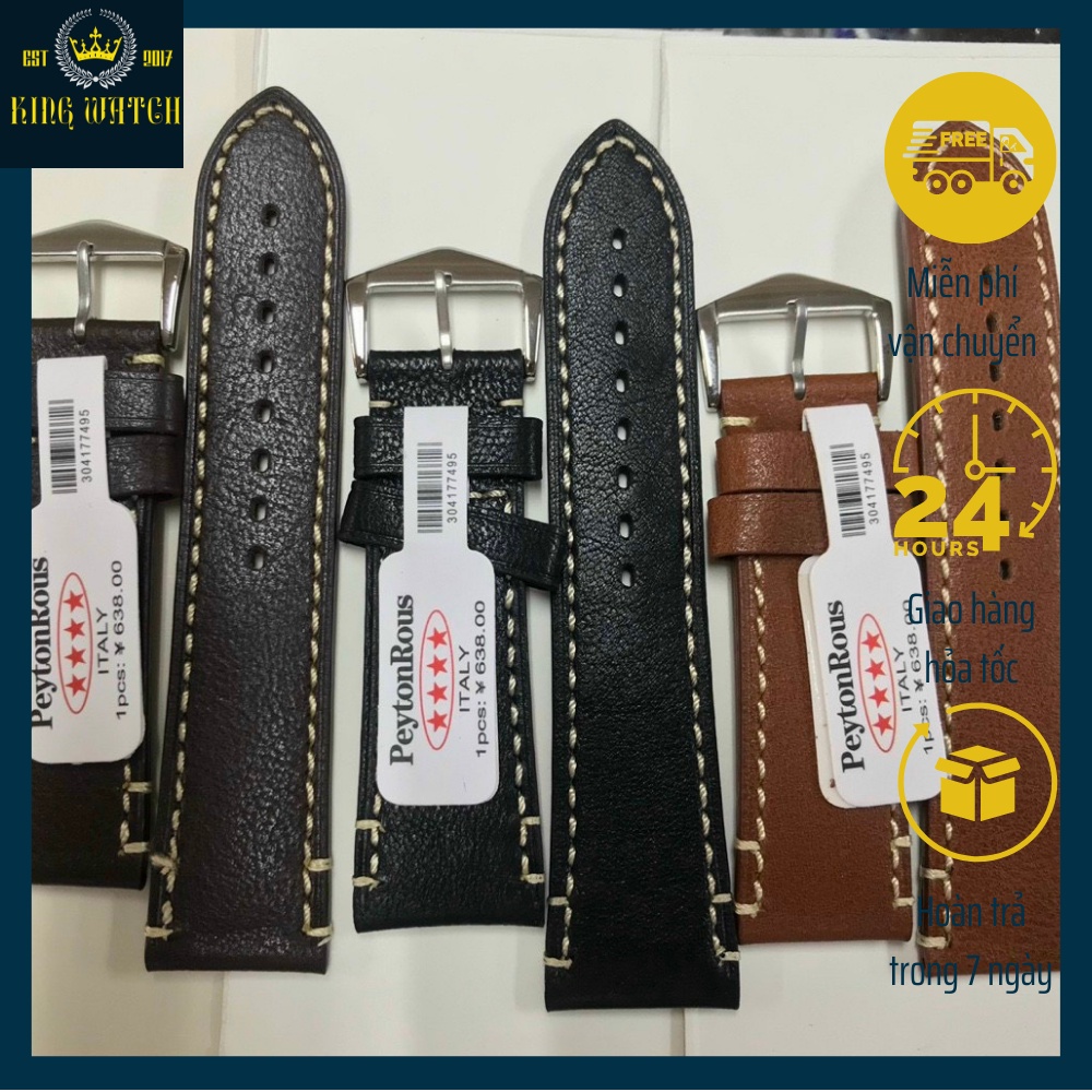 Dây Đồng Hồ Da Bò Chỉ Nổi Peyton Rous Size 24/22mm