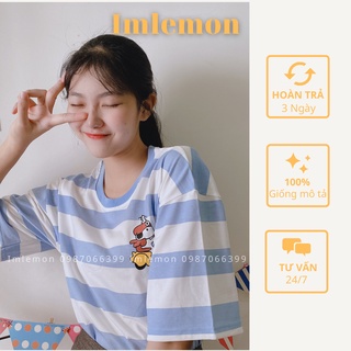 Áo thun Form Rộng Kẻ Ngang In Hình Dễ Thương