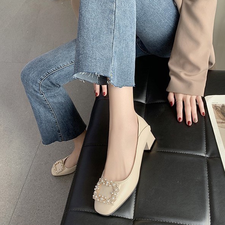 Giày Cao Gót Mũi Vuông Đính Ngọc Trai Thời Trang Dành Cho Nữ