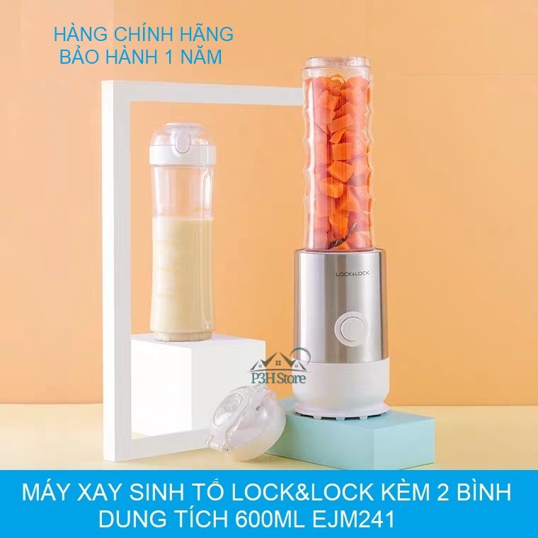 [Mã SKAMLSW194 giảm 100% đơn 50K] Máy Xay Sinh Tố Mini Lock&amp;Lock kèm 2 bình dung tích 0.6L EJM241 - Màu trắng