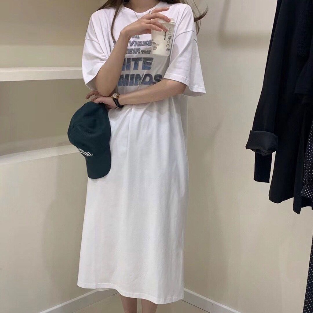 Đầm Ngủ Thun Dài Qua Gối Ngắn Tay Phong Cách Hàn Quốc Thời Trang Mùa Hè Dành Cho Nữ