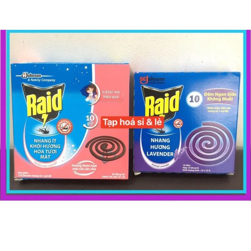 Nhang trừ muỗi raid ít khói và raid hương lavender