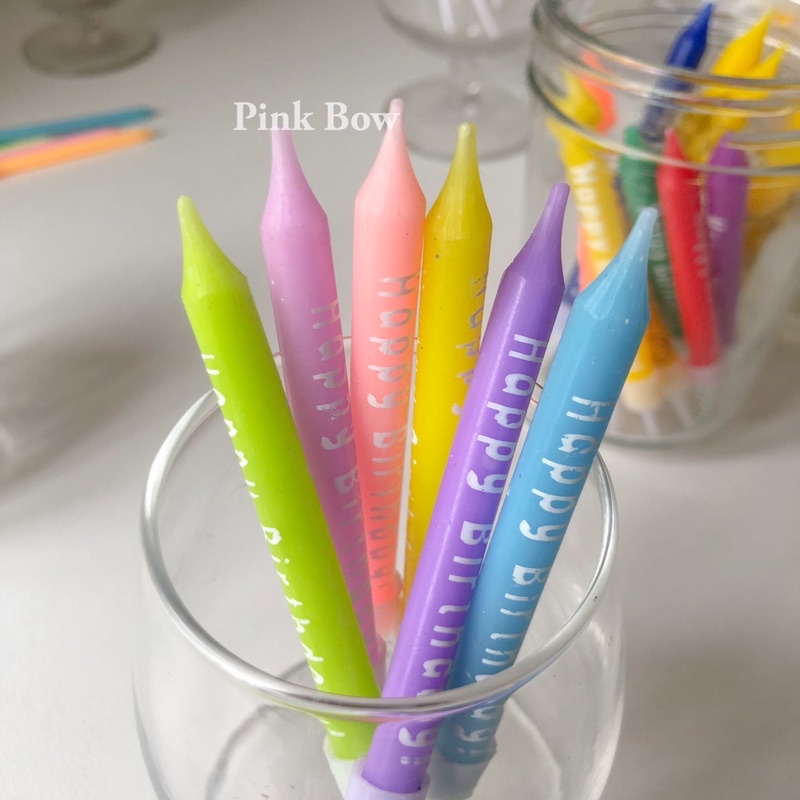 Nến sinh nhật màu pastel/đậm in chữ HPBD set 6c