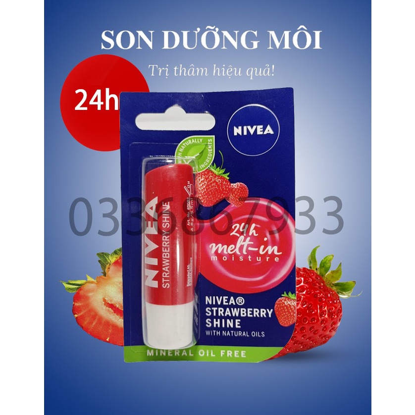 Son dưỡng ẩm Nivea strawberry shine with natural oils 5.5ml