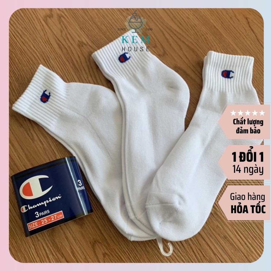 pack 3 đôi vớ cổ trung champion tắng đen full tag hang vnxk cổ trung êm chân thoáng khí