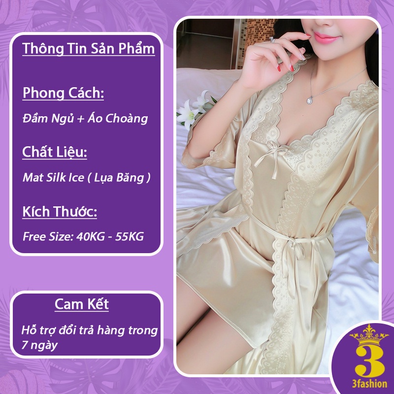 Áo Choàng Ngủ, Đầm Ngủ Hai Dây Sexy Vải Lụa Băng Mềm Mịn Thoáng Mát Thâm Hút Kháng Khuẩn - N13