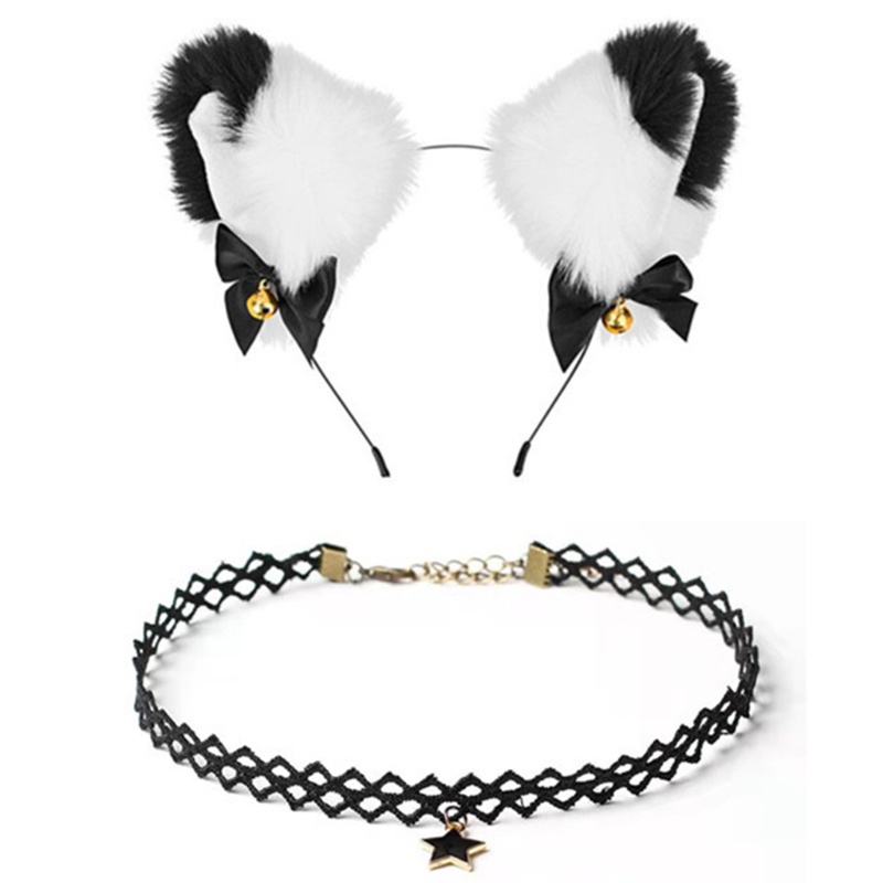 Bộ Vòng Cổ Choker Tai Mèo Bằng Lông Nhung Gợi Cảm