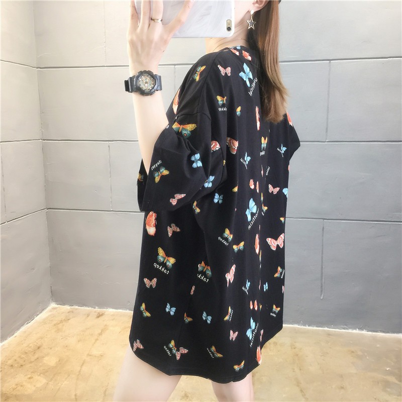 [ HÀNG Xả Sốc] [ HÀNG CHUẨN ] ÁO THUN HOT HỌA TIẾT BƯỚM - ĐEN
