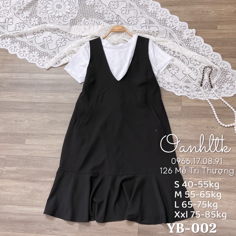 (40-83kg) Váy Yếm Bầu Đuôi Cá - Đầm bầu yếm màu xanh than & đen Có sẵn tại Shop Oanhltk