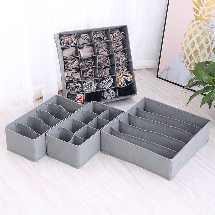 Hộp Vải Đựng Đồ Lót, Khay Vải Chứa Tất Vớ Gọn Gàng Ngăn Nắp (Set 3 cái 6, 7, 24 ngăn)