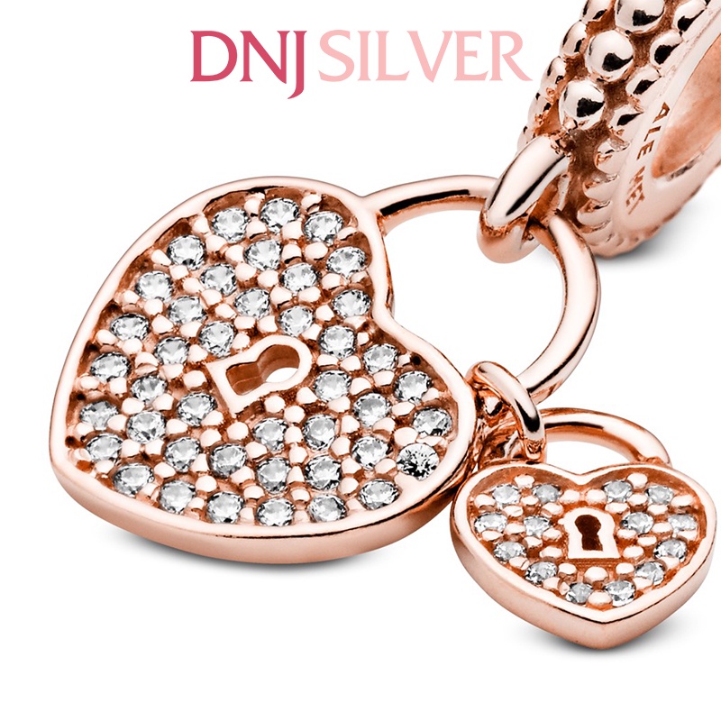 Charm bạc 925 cao cấp, hàng chuẩn bạc - Charm RoseGold Pavé Heart Padlocks thích hợp để mix vòng tay charm - DN024