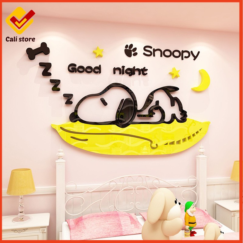 Tranh 3D Dán Tường Snoppy, Chống Ẩm Mốc, Tranh Trang Trí, Dán Tường Phòng Ngủ Cho Bé - Cali Store