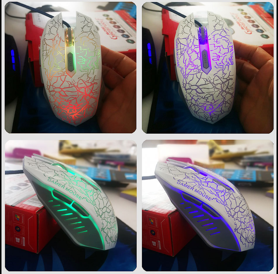 6 Buttons Crack Aggravated Colorful Backlight Game Mouse Luminous Wired USB Port Optical Gaming Mouse For PC Laptop