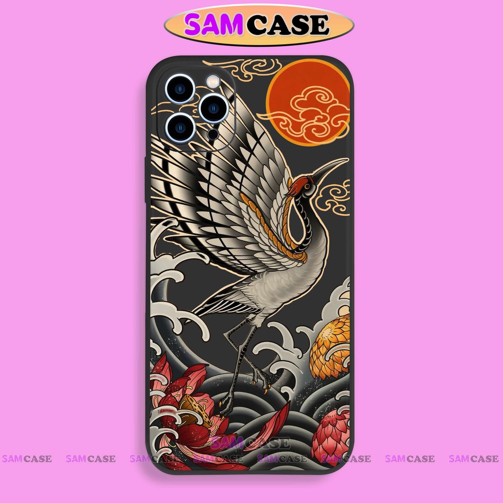 Ốp lưng điện thoại iPhone Chim hạc cạnh viền vuông silicon dẻo bảo vệ cam ip 6/6s/7/8/X/XS/XR/11/12/13/14 Pro Plus Max