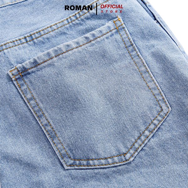 Quần jean baggy nam xanh trơn cắt gấu ống suông rộng chất bò đẹp cao cấp ROMAN QJ03