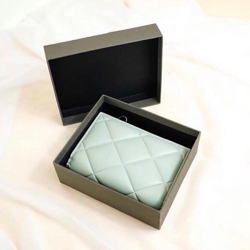 Ví nữ Card holder cầm tay trám ô gập ngắn bỏ túi nhiều ngăn thời trang da cao cấp đựng tiền thẻ