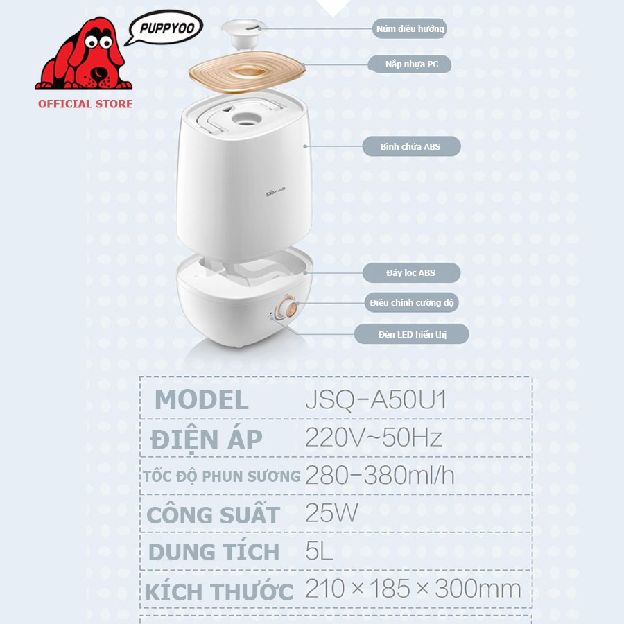 Máy phun sương tạo ẩm Bear dung tích 5L màng lọc Ion Ag+ cấp ẩm dưỡng da tối ưu an toàn với trẻ em