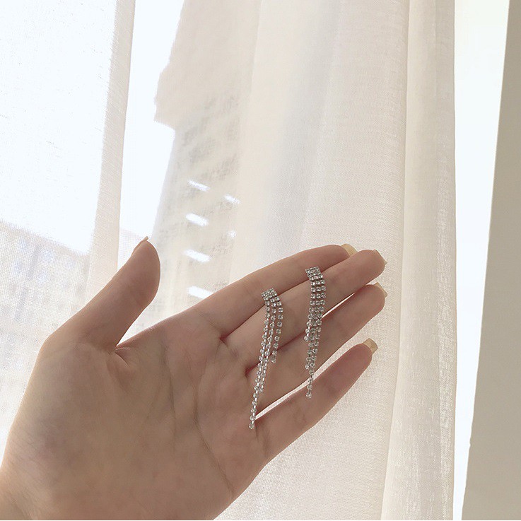 Bông tai style Hàn Quốc 3 dãy đính đá lấp lánh BT102