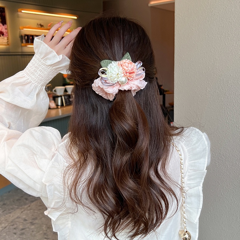 Dây Cột Tóc Cao Su Co Giãn In Họa Tiết Hoa Phong Cách Hàn Quốc Cổ Điển Thời Trang Cho Nữ