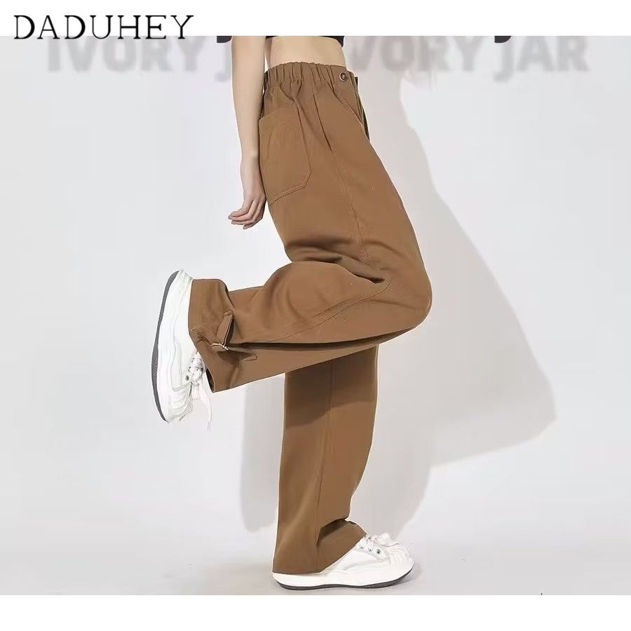 DaDuHey Autumn Solid Color Loose Straight Wide-Leg Pants Men's and Women's Japanese-Style Retro Khaki Overalls Casual Pants