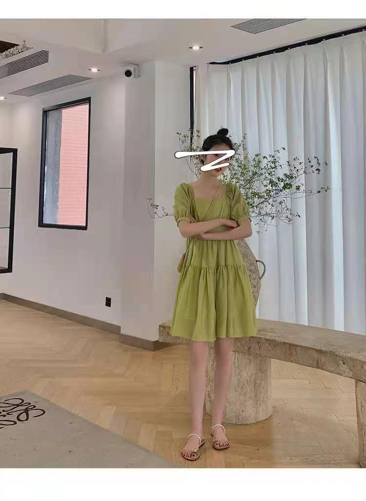 Đầm Dáng Chữ A Tay Phồng Chiết Eo Màu Xanh Bơ Dễ Thương | BigBuy360 - bigbuy360.vn