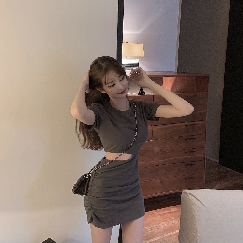 DUNEA Đầm Tay Ngắn Ôm Dáng Thiết Kế Đơn Giản Thanh Lịch Cho Nữ