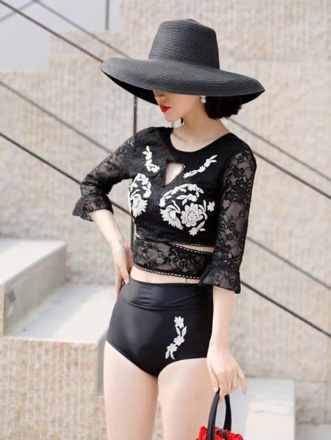 Bộ bơi ren phối màu trắng | BigBuy360 - bigbuy360.vn