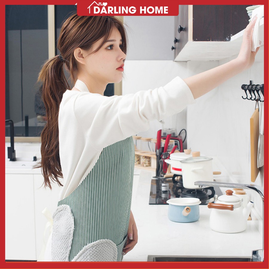 Tạp Dề Nấu Ăn Chống Nước Hàn Quốc Có Khăn Lau Bên Hông Dễ Thương Darling Home