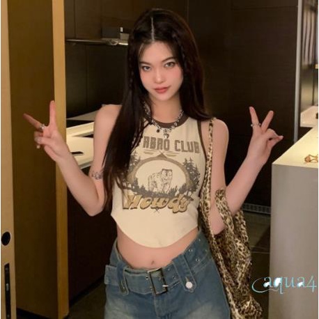 Áo Croptop Sát Nách Cổ Tròn In Họa Tiết Động Vật Thời Trang Mùa Hè Cho Nữ