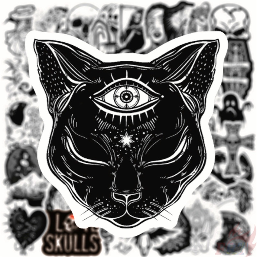 ❉ Sticker Dán Trang Trí Họa Tiết Trắng Đen Phong Cách Gothic Punk 04 ❉ Bộ 50 Sticker Chống Thấm Nước Họa Tiết Doodle Hợp Thời Trang