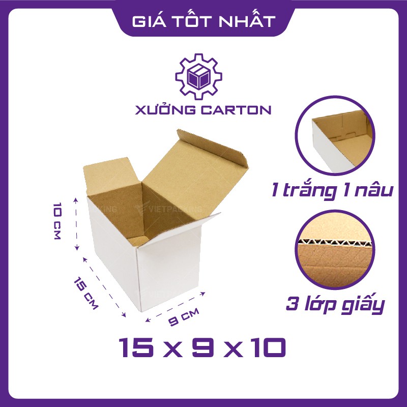 15x9x10 - 50 hộp carton giấy trắng nắp gài khóa đáy