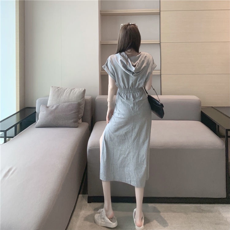 Đầm Dài Quá Gối Dáng Rộng Có Mũ Trùm Phối Dây Rút Thời Trang Mùa Hè Mới 2021 Cho Nữ