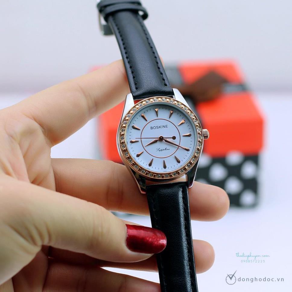 [ XẢ KHO] (GIÁ TỐT) Đồng hồ nữ BOSKINE AKIRA Sapphire máy nhật bản – dây da sần cao cấp
