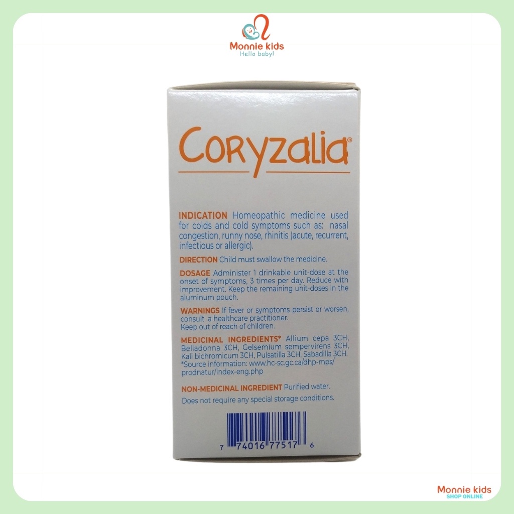 Nước muối uống vi lượng đồng căn Boiron Coryzalia 30ml, muối uống cho bé Canada - Monnie Kids