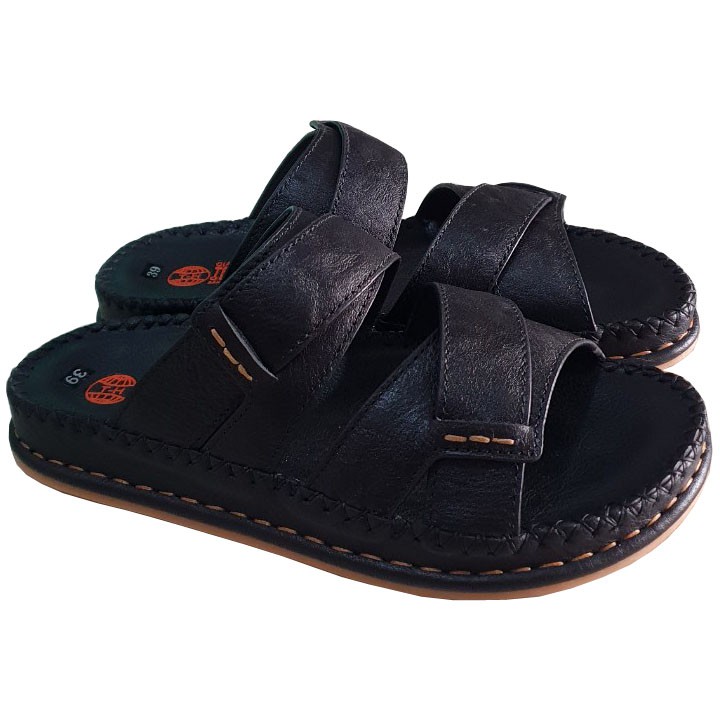 Dép Quai Ngang Nam Da Bò Thật Màu Đen Đế Cao 3.5cm Trường Hải THQNN260