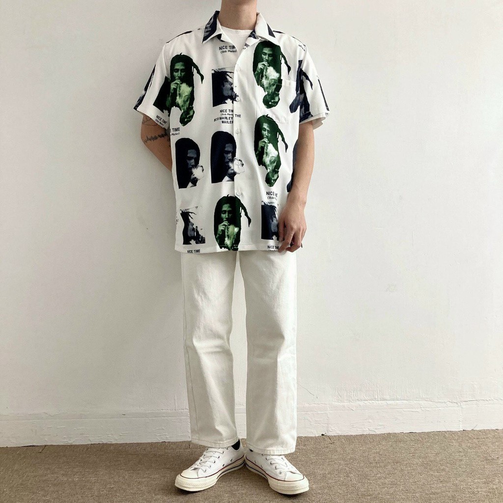 Áo sơ mi nam nữ form rộng dáng suông in hình nice time phong cách thời trang cực chất | BigBuy360 - bigbuy360.vn